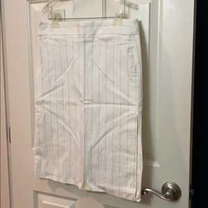 White pinstriped side split cotton skirt